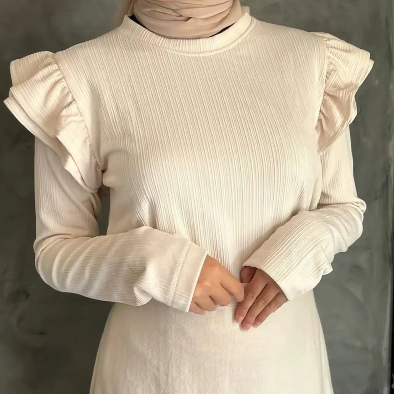 Elinza Shoulder Blouse Wanita Bahan Rib Premium Quality/blouse ruffly hijab trend masa kini