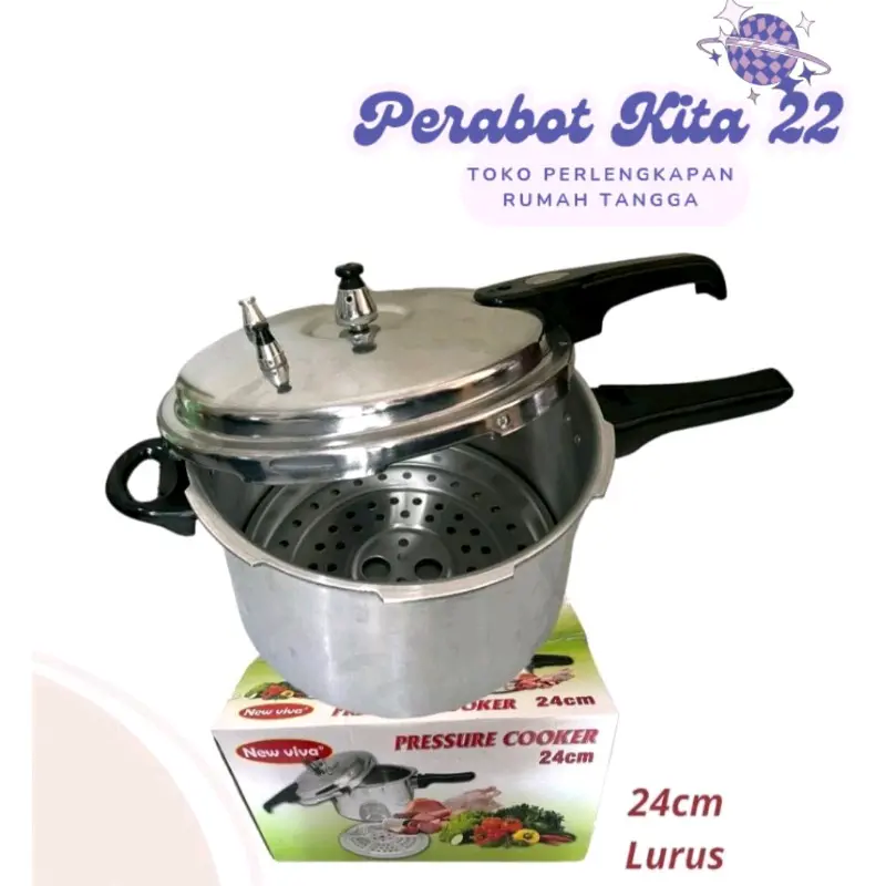 Panci Presto New Viva Pressure Cooker / 18cm / 20 cm / 24 cm / Panci Pelunak Tulang / Stainles Steel Bahan Kuat / Panci Presto New Viva 3