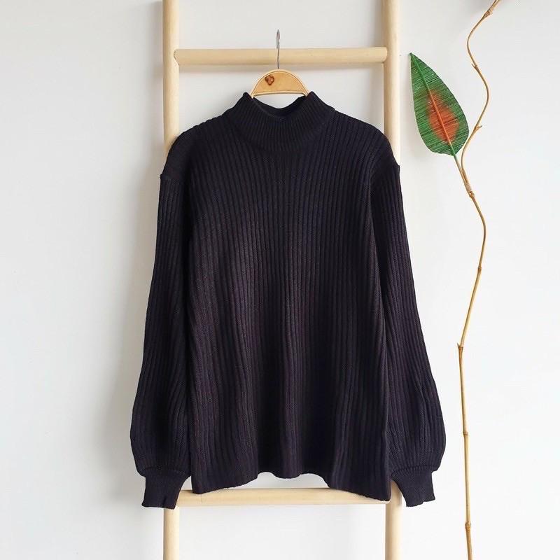Bayoneta Sweater Rajut Balon Atasan Wanita  Kerah Turtle Salur Tangan Panjang Knitwear 9