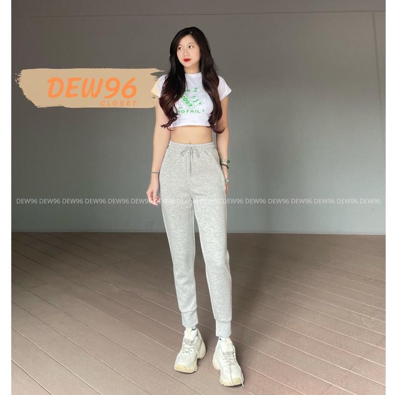 Quần jogger nữ bo gấu chất vải nỉ 2 da co giãn nhẹ mềm mịn lưng cao cạp chun dây rút có túi