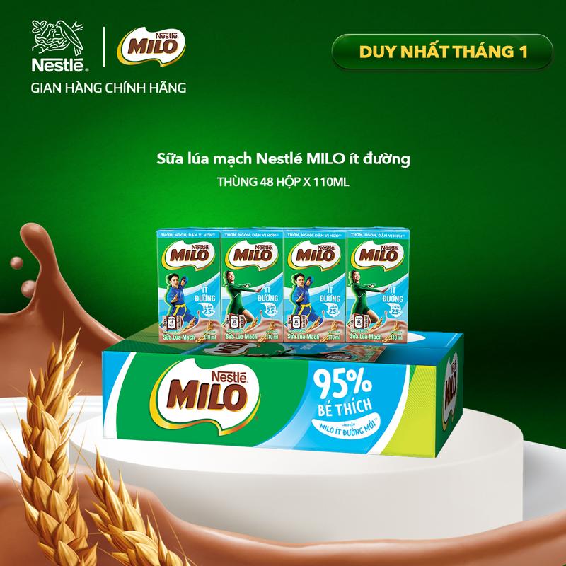  Nestlé VN Sữa lúa mạch Nestlé MILO Ít Đường thùng 48 hộp x 110ml 