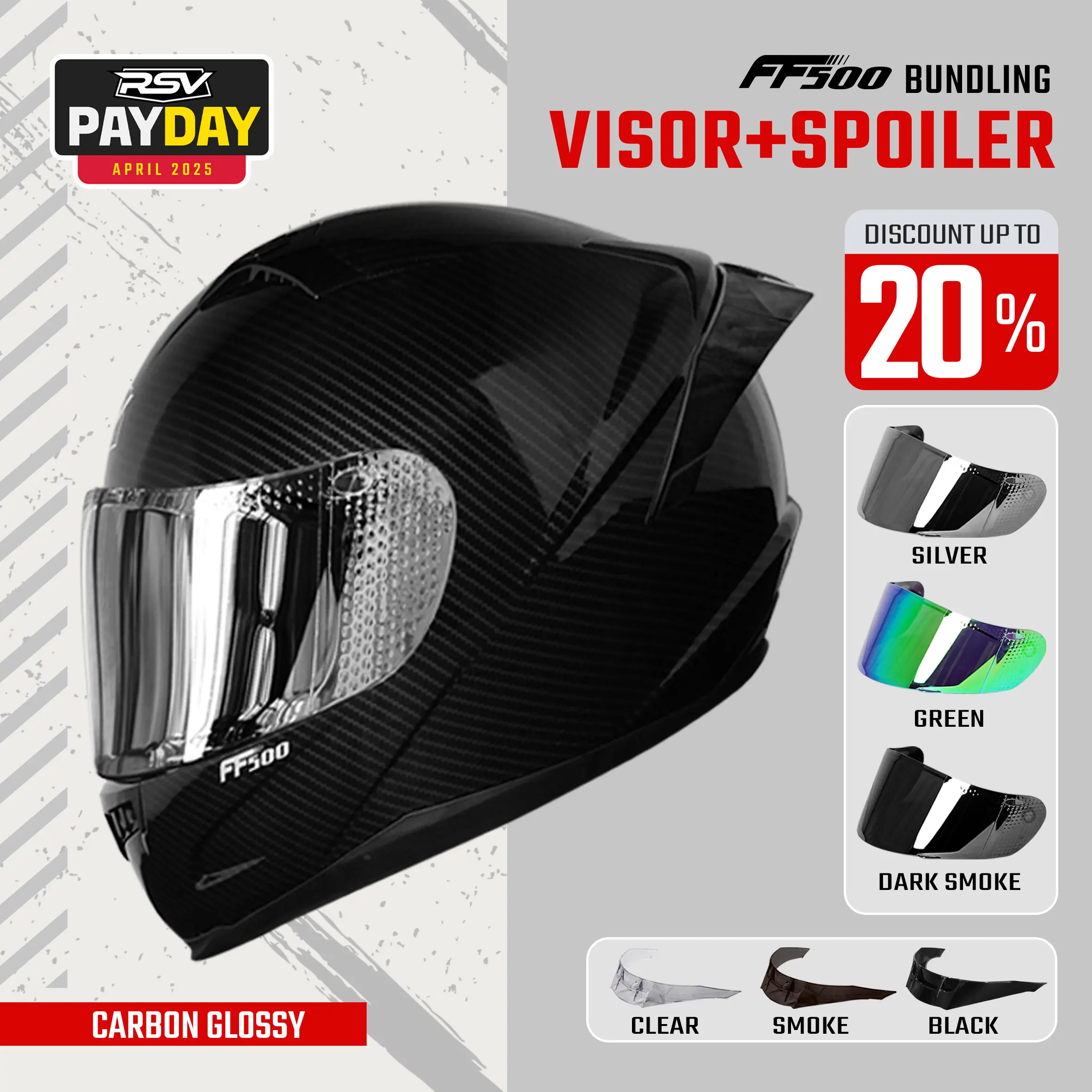 HELM RSV FF500 CARBON GLOSSY  PAKET GANTENG - Full Face Motorcycle