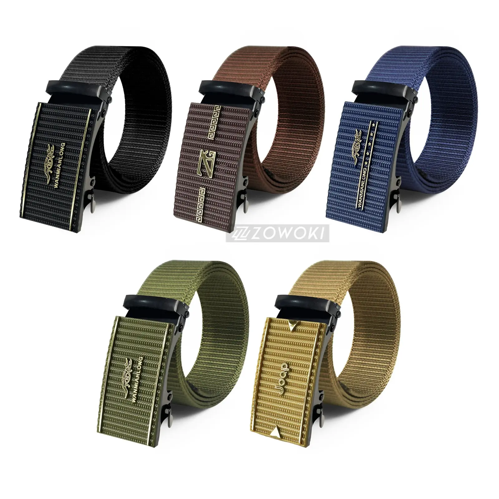 BESTIEOS88 Ikat Pinggang Pria Bahan Nylon Model Kepala Besi Chrome Aksesori Fashion Gesper Biru Hitam Coklat Hijau Jeans Belt Sabuk