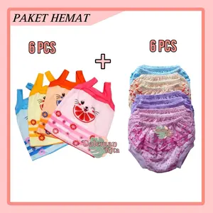 SUPER MURAH 6pcs singlet jeruk + 6pcs CD rempel polkadot | pakaian dalam anak perempuan murah
