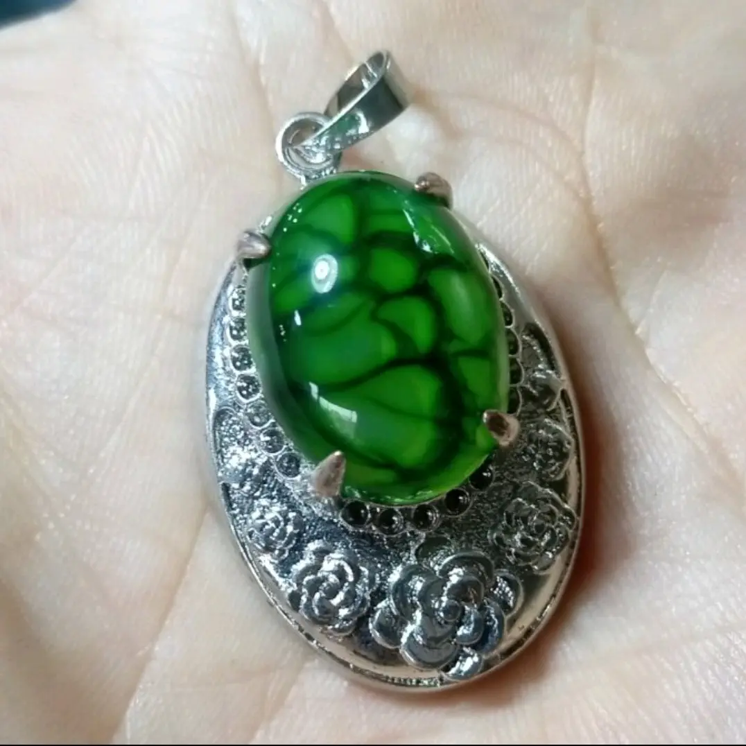 Liontin Batu akik sisik naga ijo Dm 15×20