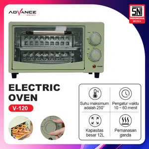 Advance Oven Listrik V-120 Kapasitas 12L Pemanas Atas Bawah Stainless Steel Low Watt 400W Garansi 1 Tahun Timer Kontrol Suhu Hingga 250C