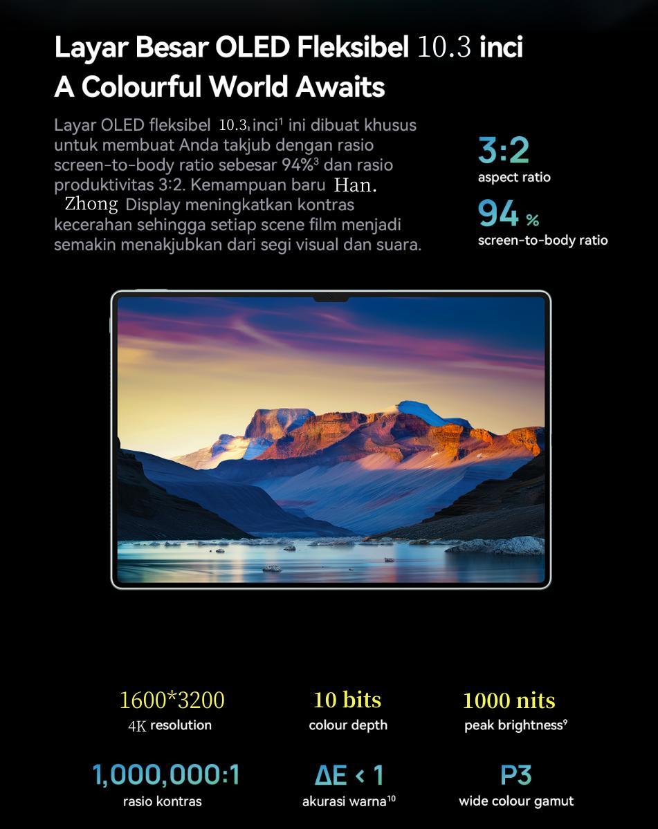 Han.Z MatePad H13 Pro 10.3" Tablet [16GB+1TB] | Pengalaman Pro Layaknya PC | 120Hz OLED Real Color FullView Display | Ultra-tipi
