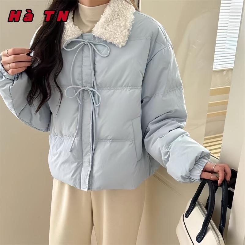  Áo Khoác Phao Cổ Bông Thắt Nơ Phong Cách Hàn Quốc Dành Cho Nữ 