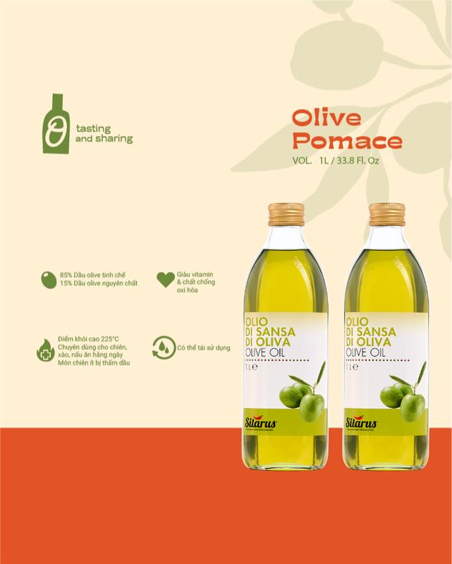 Combo 2 chai dầu Olive Pomace 1L - Chuyên dùng để chiên xào