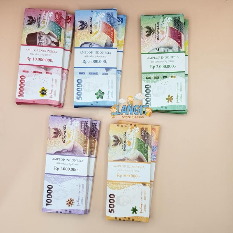 Amplop Lebaran Motif Uang Segepok Motif 3D ukuran Panjang isi 5 pcs untuk Idul Fitri