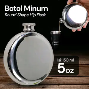 Botol Minum Wine Bir Hip Flask Round Shape Stainless Steel 5oz