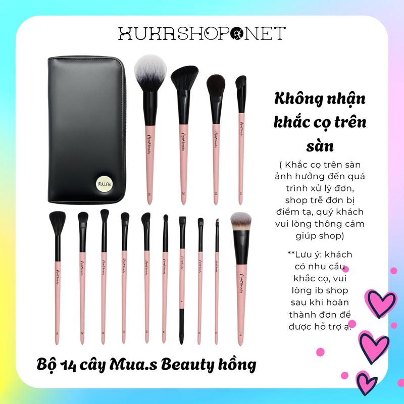   Bộ cọ MUA.s Beauty 14 cây  Bộ cọ MUAs Beauty 14 cây thân hồng chất lông mền mịn sang chảnh phù hợp makeup cá nhân 
