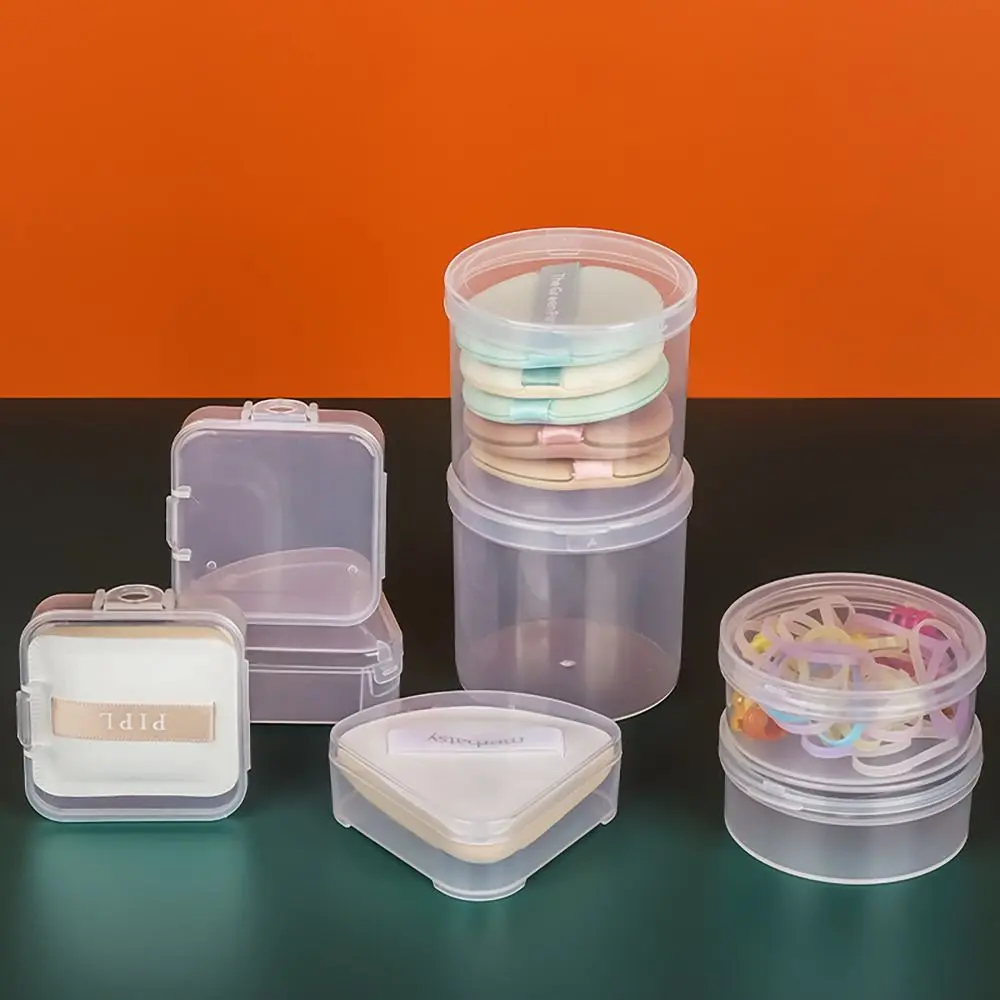 Portable Transparent Powder Puff Box Head Rope Storage Fan Square Round Shaped Makeup Egg Storage Box Organizer Case Dustproof Box Home