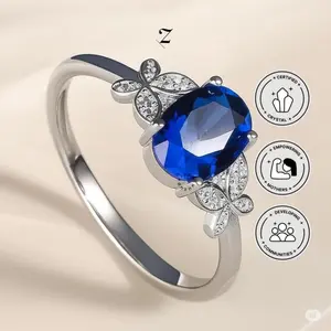 (SPECIAL LIVE) - Burmese Royal Blue Sapphire Copper Ring Crystal Cincin