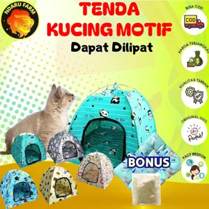 Tenda Kucing Besar Jumbo Dello Original Lipat Motif Kucing Bonus Include Bantal Tempat Tidur Anabul