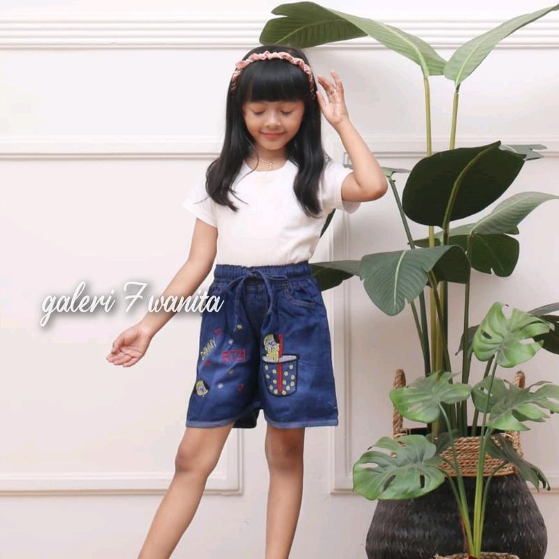 Celana Jeans Pendek Anak Motif bordir lucu usia 3-13 tahun 3