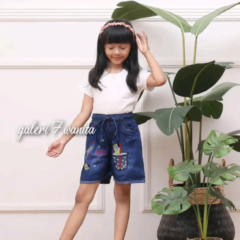 Celana Jeans Pendek Anak Motif bordir lucu usia 3-13 tahun 3