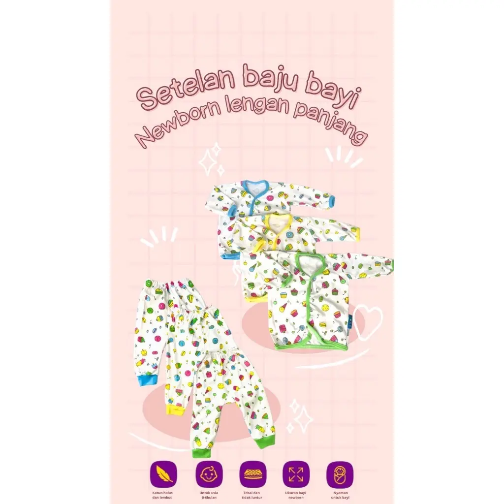 Baju Bayi atasan panjang celana panjang  ALL SIZE NEW BORN SUDAH SNI. Rp25.000 3pcs