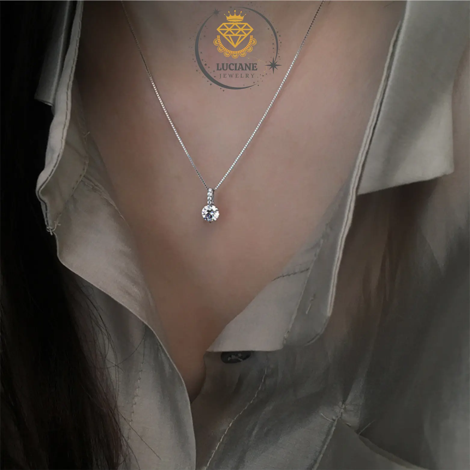Kalung Liontin Wanita Geometric Necklace Diamond Moissanite Perhiasan Cewek Lapis Emas