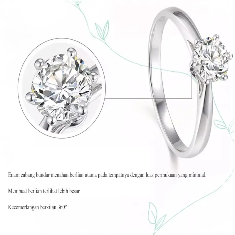 COD Cincin berlian bercabang enam aksesori aanita  cincin wanita titanium Y22  Adjustable hadiah nikahan 1 karat 4