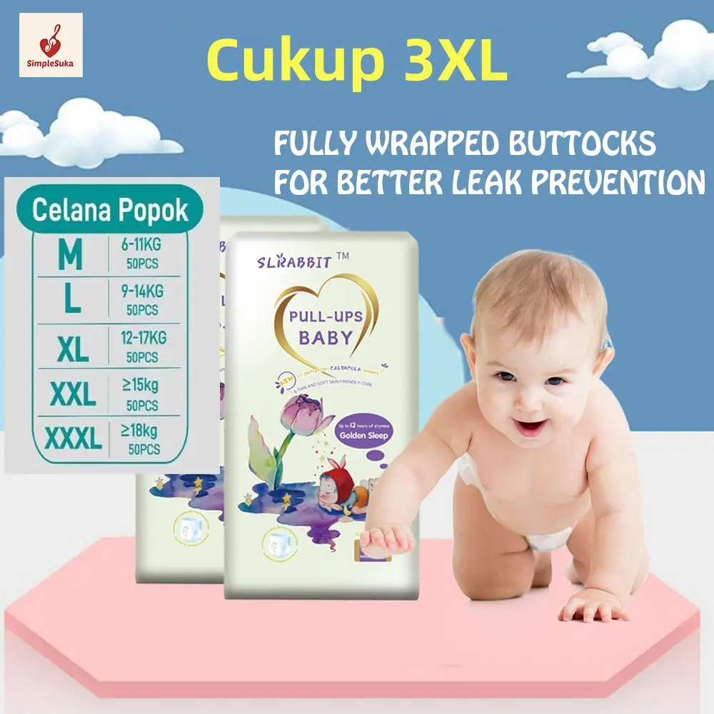 Popok Celana Bayi Soft Diapers PantsPremi Baby Popok Perekat Ultra Tipis M/L/XL/XXL/XXXL 50pcs