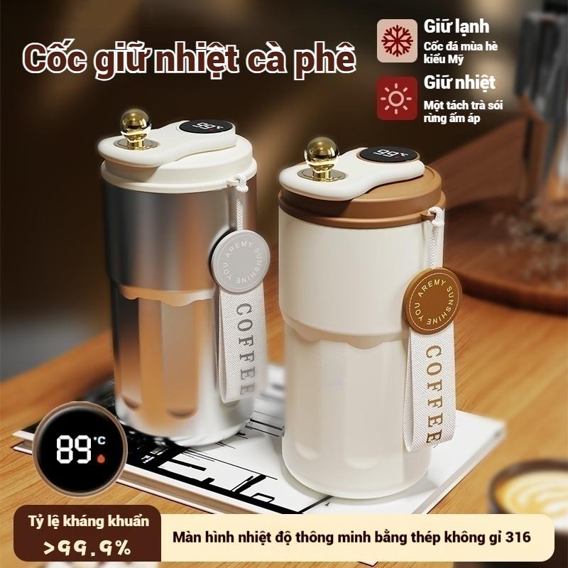 Cốc Giữ Nhiệt Thép Không Gỉ 316 Màn Hình Nhiệt Độ Thông Minh – Cốc Cà Phê Cao Cấp Cho Cô Gái, Thiết Kế Tinh Tế, Kèm Cốc Nước, Phù Hợp Văn Phòng binh giu nhiet 0