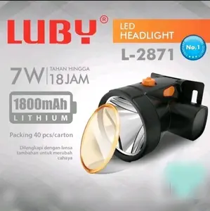 Luby Senter Kepala Luby LED Headlight L-2871 7W Tahan Hingga 18 Jam 1800mAh Lithium dengan Lensa Tambahan Camping