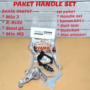 ( silver ) handle rem set kanan kiri + swit rem + dudukan spion kiri + plat stopper rem motor yamaha x-ride mio j soul gt m3 mio s z xeon rc fino f1 freego fazzio gear aerox 125 150