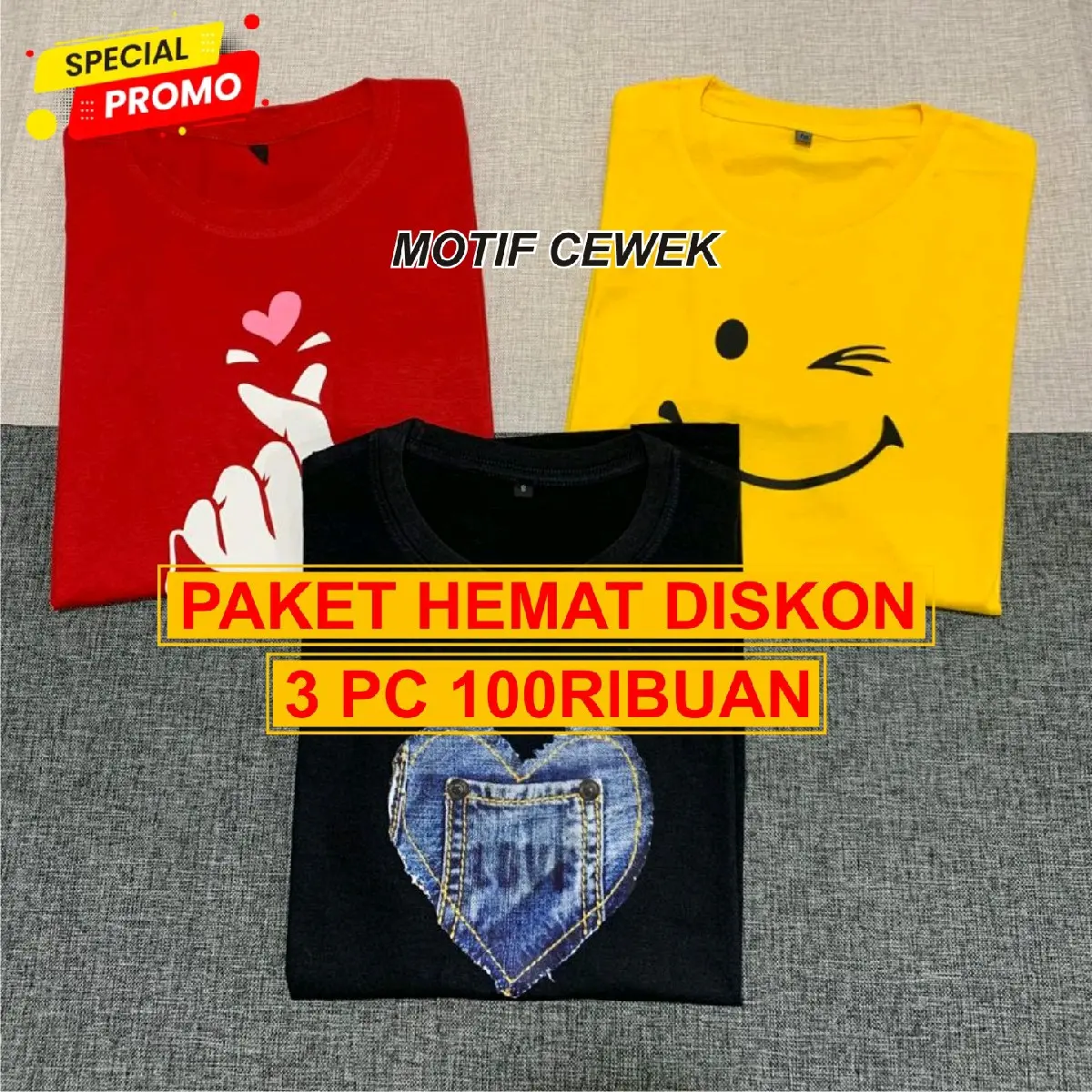 100ribuan Dapat 3pcs Kaos Wanita Lengan Pendek Bahan Katun Sablon Premium Baju Atasan Wanita Paket Promo Murah
