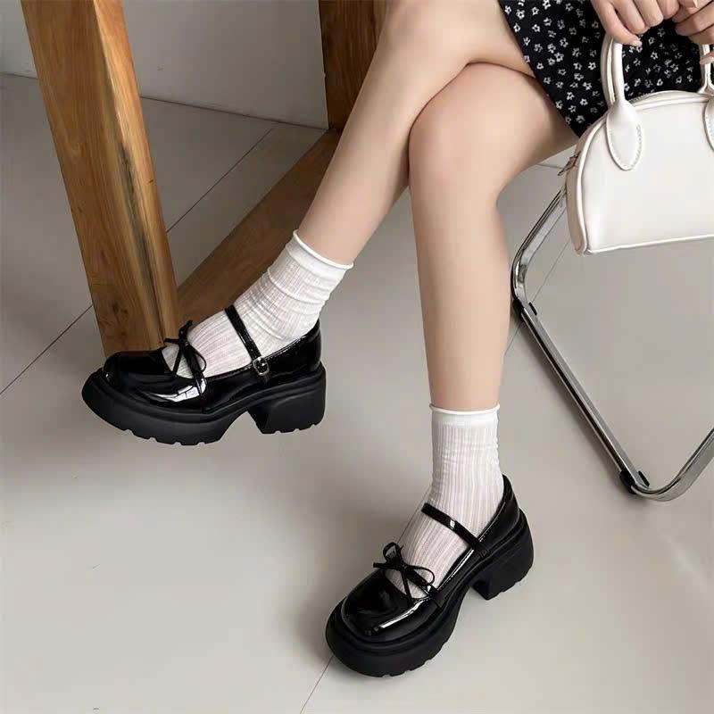 Giày đốc lolita gắn nơ SABI đế cao 5cm basic siêu nhẹ êm chân phong cách tiểu thư