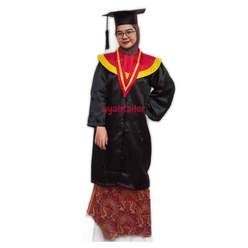 BAJU TOGA JUBAH WISUDA DEWASA SMP SMA SARJANA MERAH LIST KUNING 0