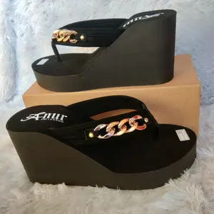 ANUR - wedges tinggi 9 cm sandal wanita jepit rantai terbaru