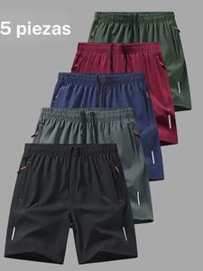 5pcs Shorts casuales para hombre para exteriores con franjas reflectantes, Shorts de gimnasio de secado rápido para correr y entrenamiento en gimnasio, Ropa de ejercicio estilizada y práctica
