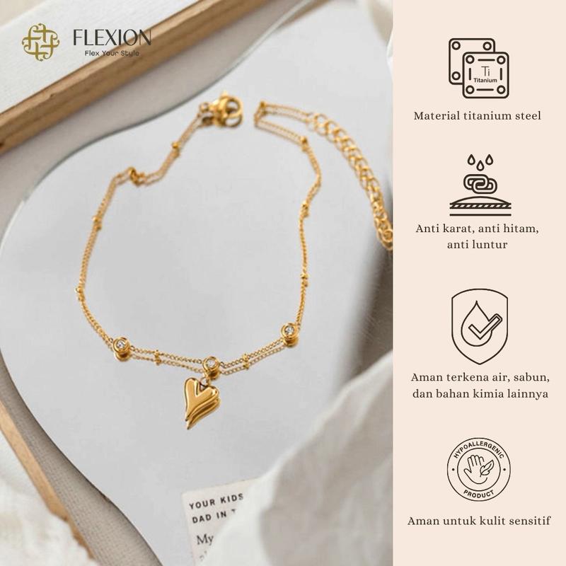 Flexion - Gelang Kaki Wanita Lucia - Titanium Anti Karat/Hitam/Luntur - Aksesoris dan Perhiasan Fashion Korea Aesthetic Anklet Gold 1