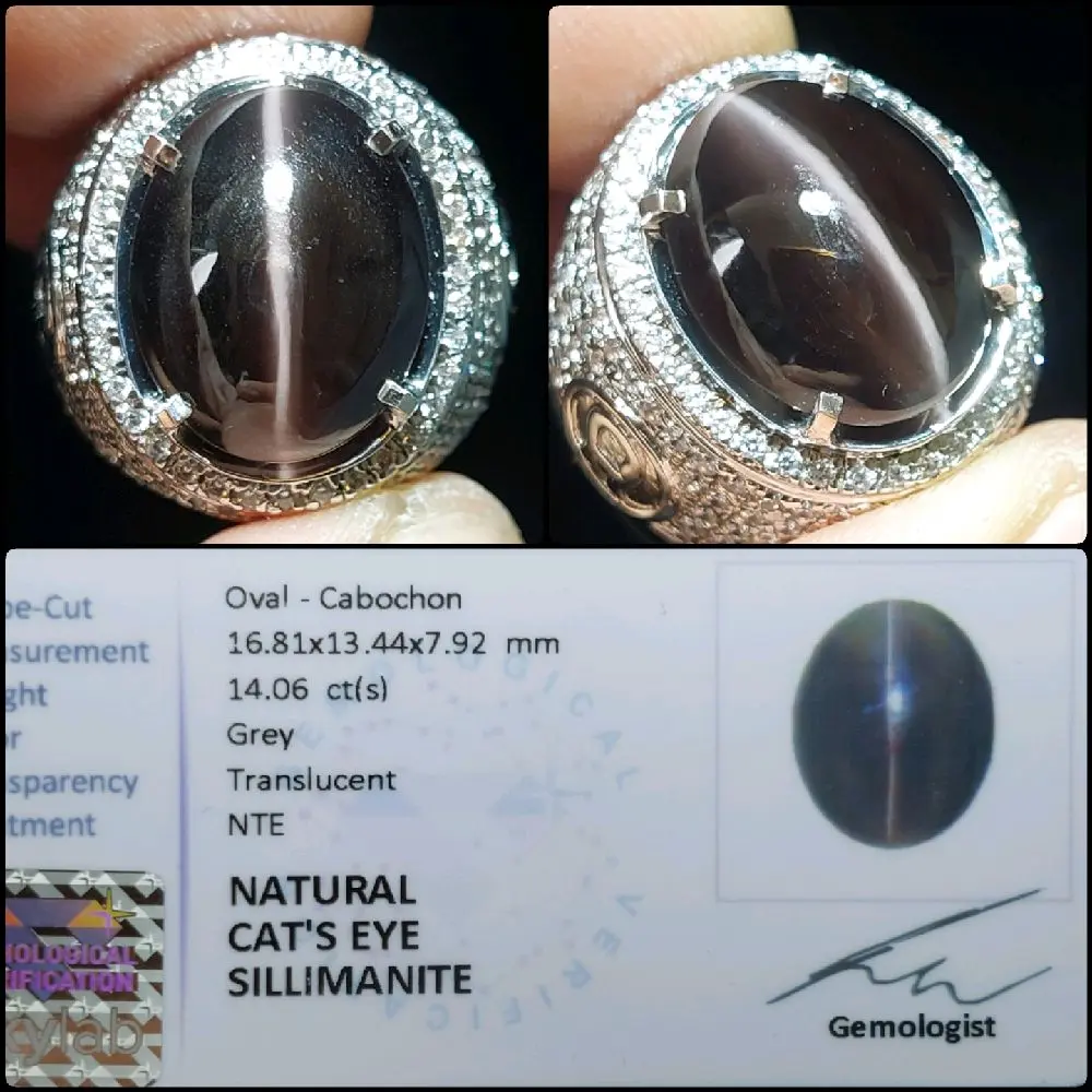 Natural Sillimanite Cats Eye Crystal Clean Strong Line Gems Batu Permata Mata Kucing Asli