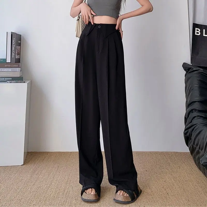 celana setelan kerah Celana setelan hitam wanita Celana wanita gaya korea celana lurus kaki lebar pinggang tinggi Panjang Standar Putih Polyester 2