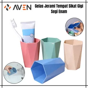 AVEN Gelas Jerami Tempat Sikat Gigi Segi Enam Cangkir Kumur Wadah Odol