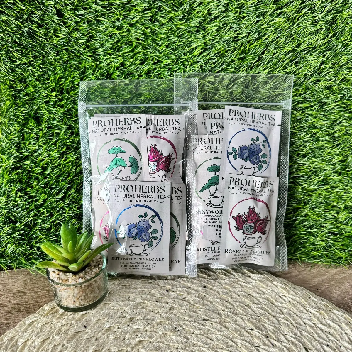 PROHERBS MIX BUNDLE ISI 10 PCS - BUNGA ROSELA UNGU KERING, TELANG BIRU KERING, DAUN PEGAGAN - 100% ORGANIK ROSELLE FLOWER, BUTTERFLY PEA FLOWER, PENNYWORT LEAF Herbal Tea