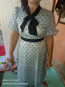 Product Review of 2023 Versi Korea Baru dari Gaun Polidar Lengan Polidar/Busur Angkung Rok Tanah Casual Sifon Satin Wanita Panjang Hitam Dress Pendek Midi Retro from J**J 0