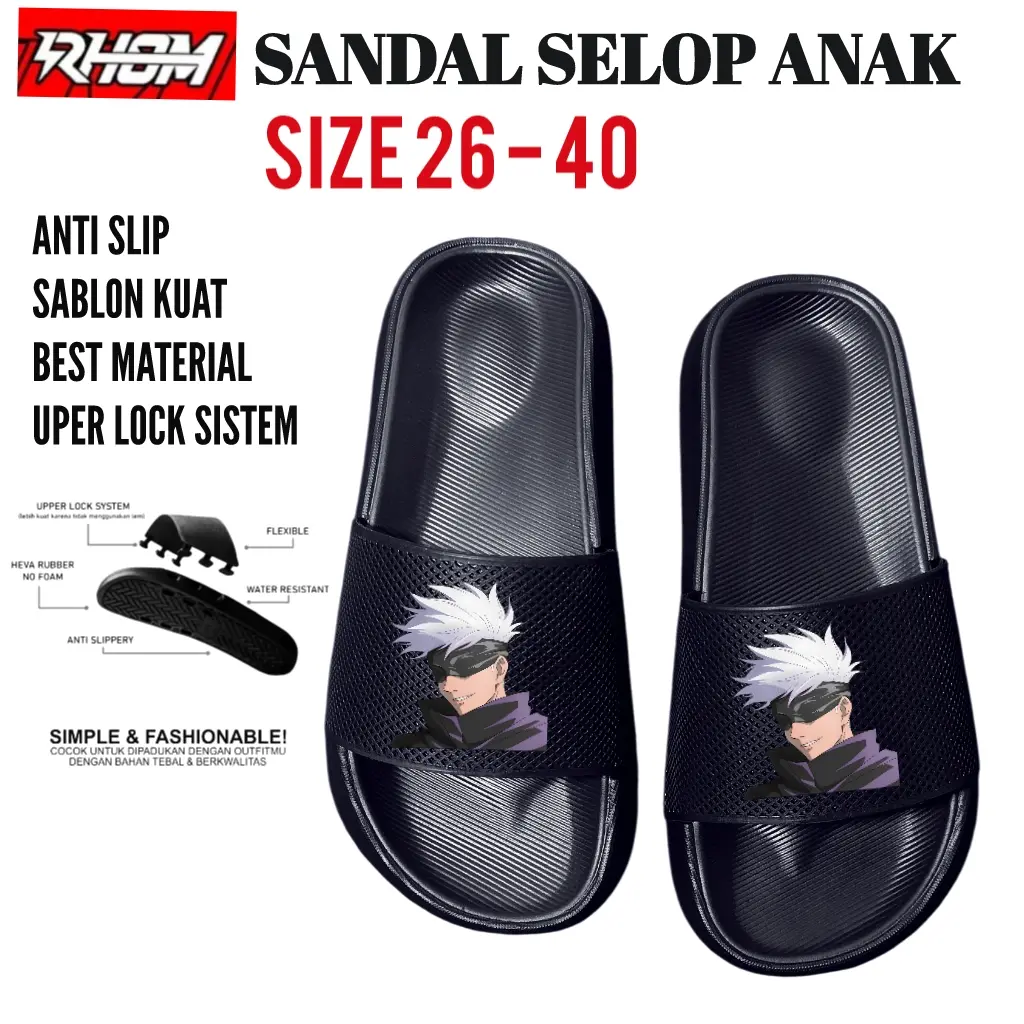 Sandal Selop Anak SATORU GOJO Ukuran 26 - 40 Pria & Wanita / Sandal anak Viral Satoru Gojo / sandal jujutsu kaisen