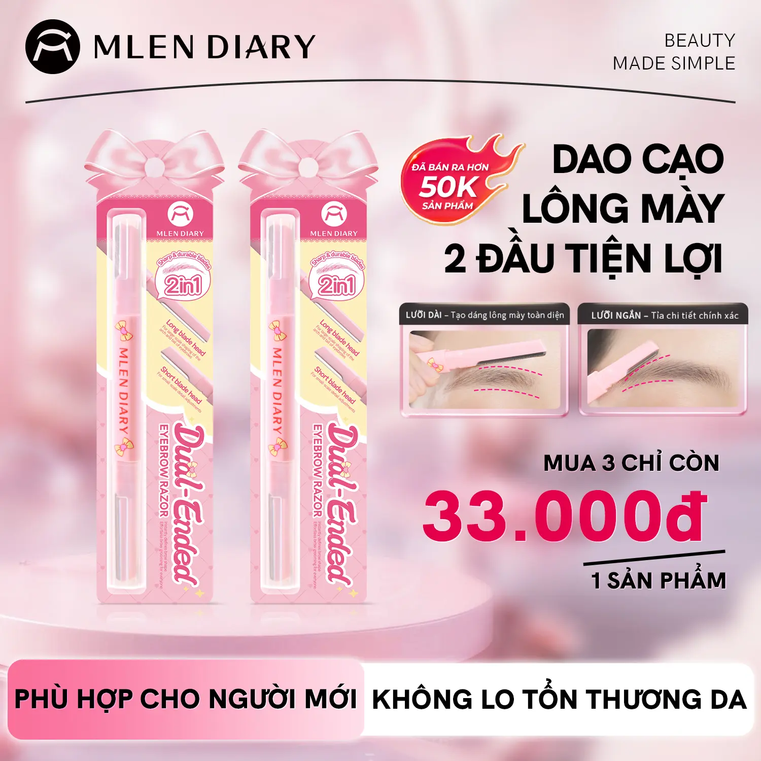 Mlen Diary–Dao cạo lông mày hai đầu An toàn,chống trầy xước,lưỡi dao bảo vệ siêu gần với lưới chắn, tay cầm chống trơn trượt. Dụng cụ cạo lông mày thần thánh, phù hợp cho cả nam và nữ,đặc biệt thích hợp với da nhạy cảm và người mới bắt đầu trang điểm