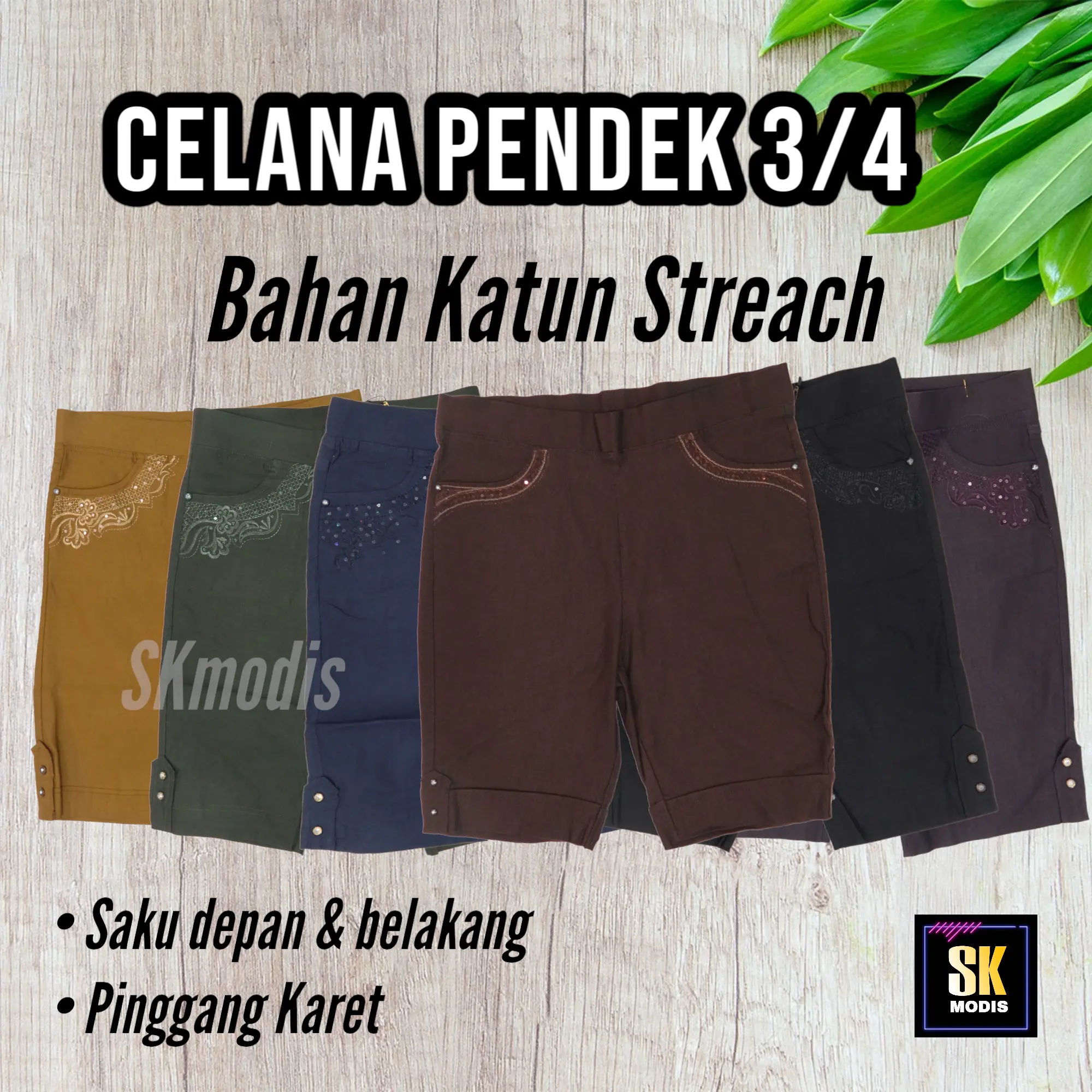 CELANA PENDEK SAYA 3/4 KATUN STREACH || DI ATAS DENGKUL || skmodis