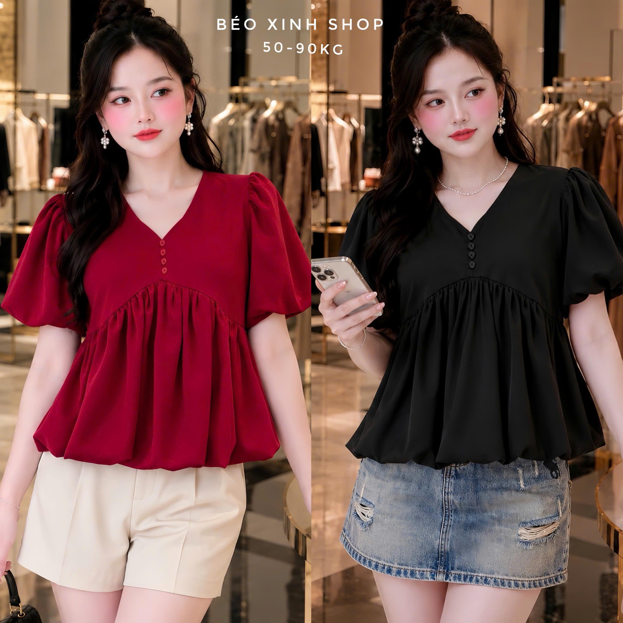 Áo Kiểu Nữ Babydoll Hai Lớp Chất Lụa Pháp Mềm Mát, Tay Loe Form Rộng Che Dáng Bigsize 50–90kg - A.1870