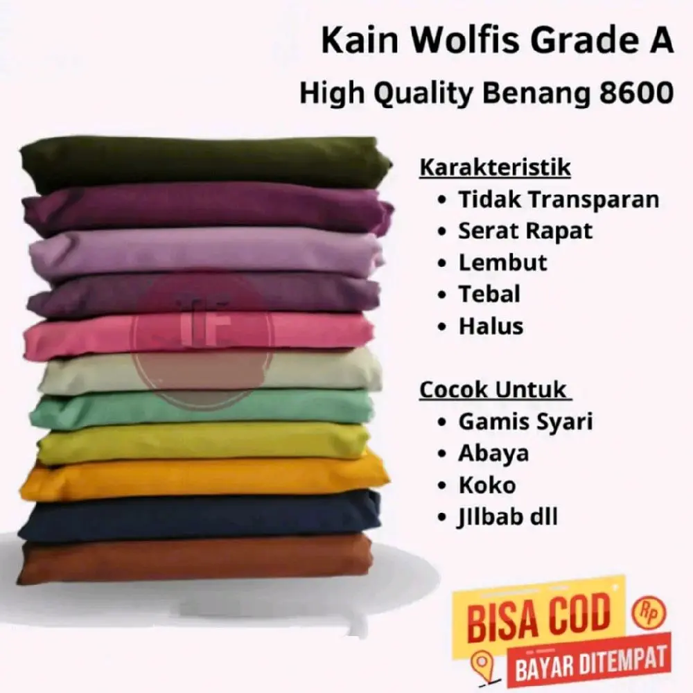 Kain wolfis harga per setengah meter (0,5 meter) ber kualitas premium kain tebel dan lembut cocok untuk gamis dan abaya