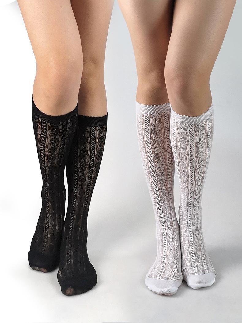 Product Introduction of 2pcs Spring/Summer New Love Jacquard Middle Socks Retro White Black Silk Socks Mesh Socks Youth Women's Hollow Mesh Socks women 20  denier  stocking quần  tất  lưới  đón  chú going  outfit 0