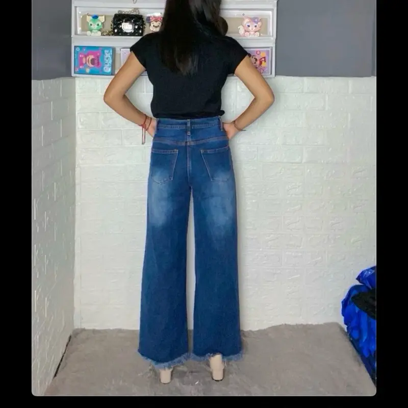 Celana jeans Kulot rawis wisker -kulot jeans rawis - kulot jeans wanita - celana jeanas kulot rawis dark wisker - celana jeans kulot rawis medium wisker 4