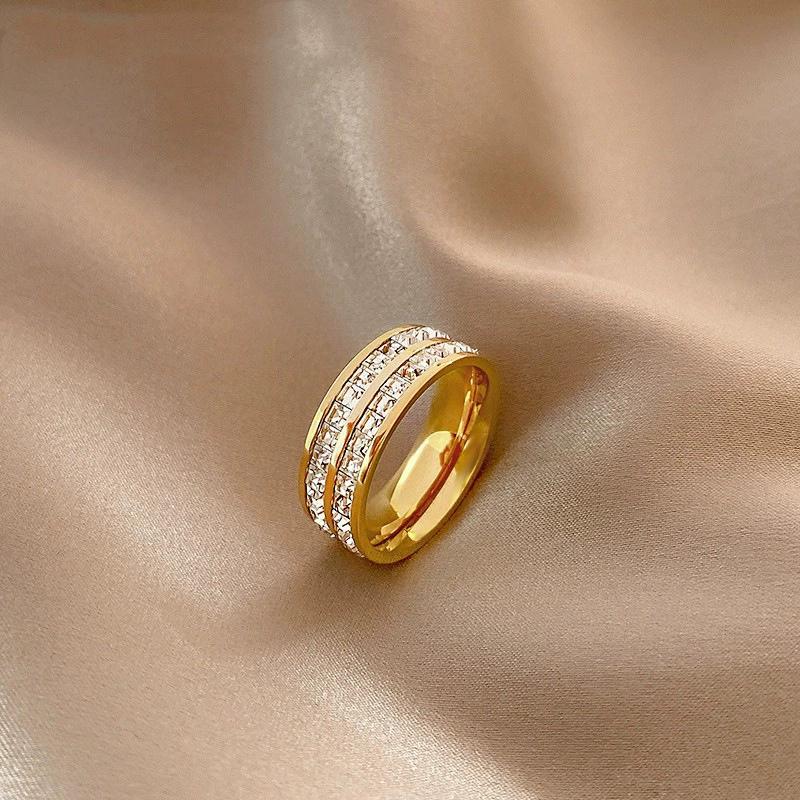 COD titanium steel ring, elegant design, with zircon, stackable stainless steel ring, Korean version, simple and stylish, colorfast, and can be worn when bathing and swimming. 1