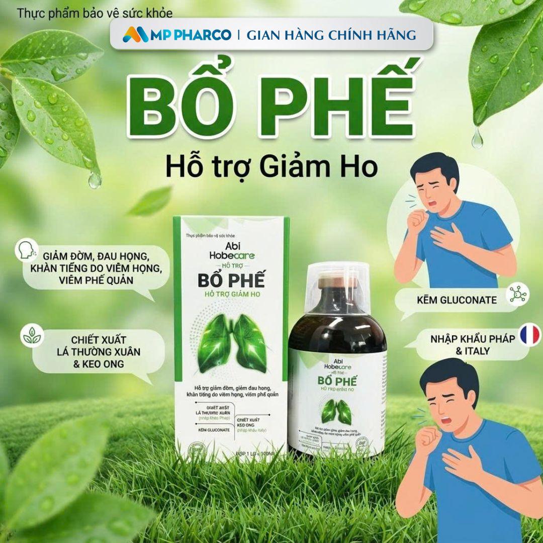 MP20 TPBVSK Siro Ho Bổ Phế Abi Hobecare -Hỗ trợ giảm ho ,giảm đờm, khản tiếng -lọ 100ml