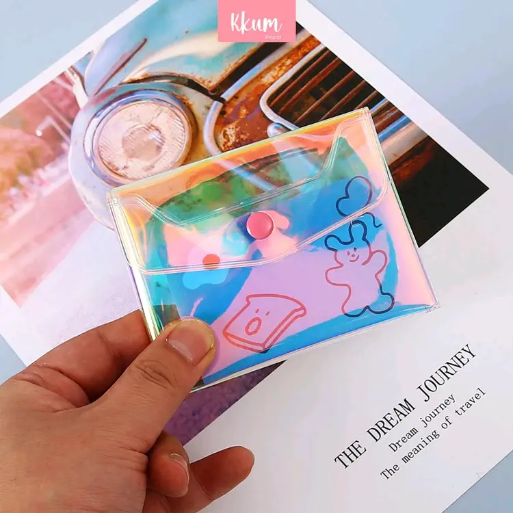 2 pcs pouch estetik tas wanita lucu transparan dompet hologram aesthetic dompet koin lucu bahan pvc 6