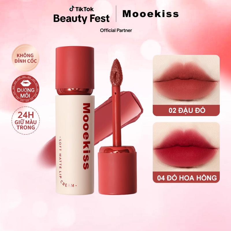 Mooekiss Matte Velvet Lip Cream Không dính cốc Không Phai Màu Son Trang điểm Môi 6 Màu Có Sẵn 3g